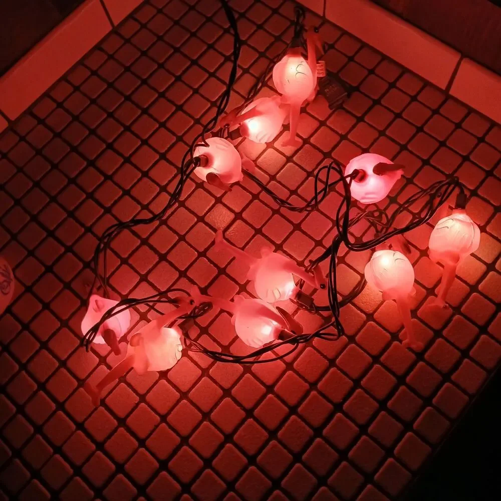 Pink Flamingo Blow Mold String Lights x10 Patio Garden Party Electric 88